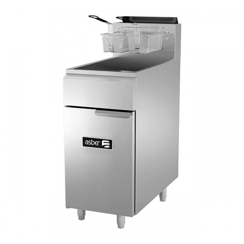 AEF-4050-S-E-ASBER-FREIDORA A GAS 1 TINA - 3 QUEMADORES - 40/50 LBS. DE CAPACIDAD - FULL INOX. - RESTAURANT LINE.