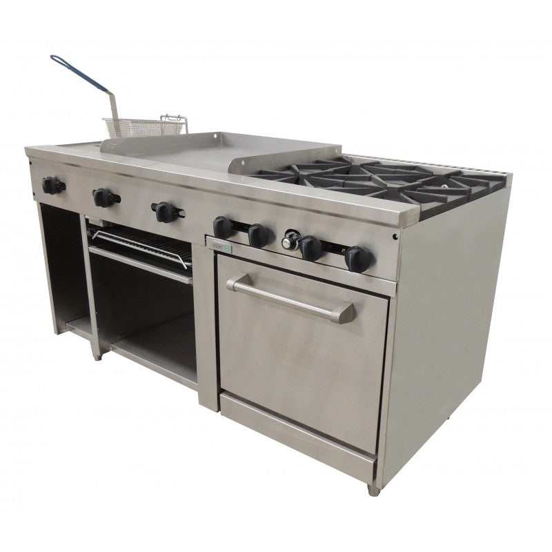 AMR-60-ASBER-4 FUEGOS ABIERTOS + PLANCHA 24" + GRATINADOR + FREIDORA + HORNO - COMMERCIAL LINE