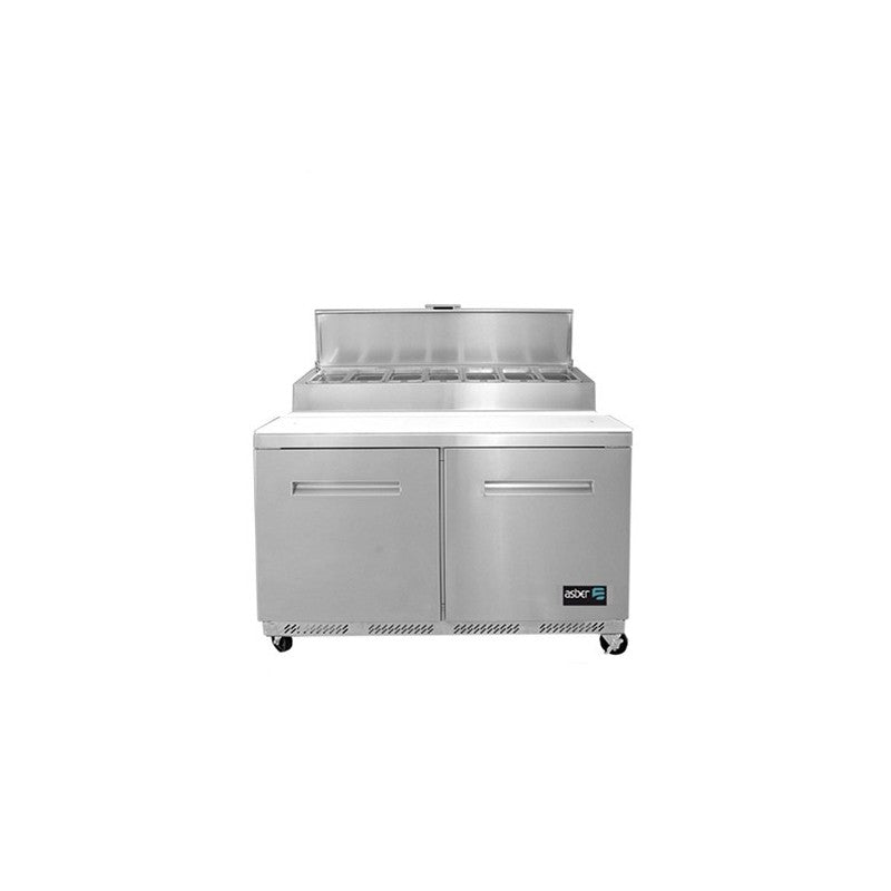 APTP-48 HC-ASBER-MESA REFRIGERADA DE PREPARACION - PIZZAS - 7 INSERT. GN-1/4 DE 4" DE PROFUND. - TABLA DE CORTE REVERS. DE 18" EN NYLAMID. R-290