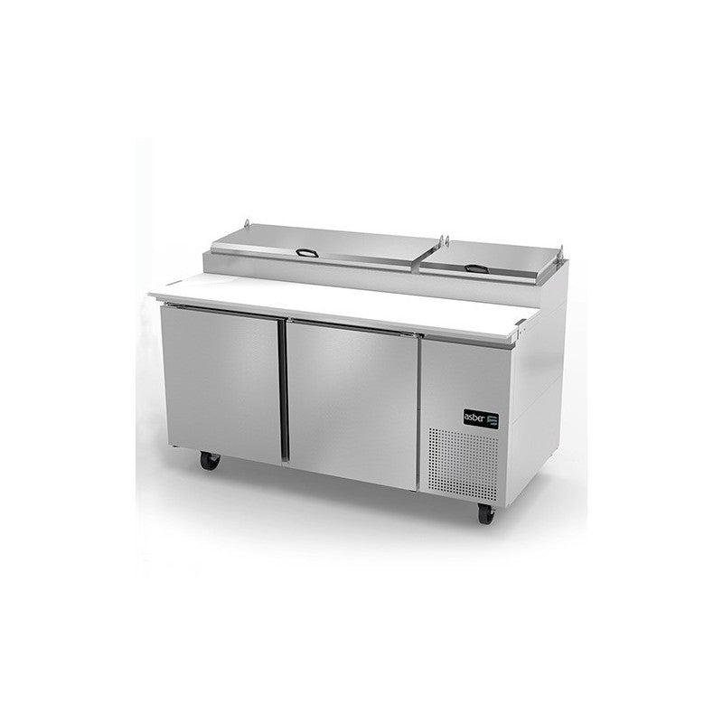 APTP-67 HC-ASBER-MESA REFRIGERADA DE PREPARACION - PIZZAS - 9 INSERT. GN-1/3 DE 6" DE PROFUND. - TABLA DE CORTE REVERS. DE 19" EN NYLAMID. R-290