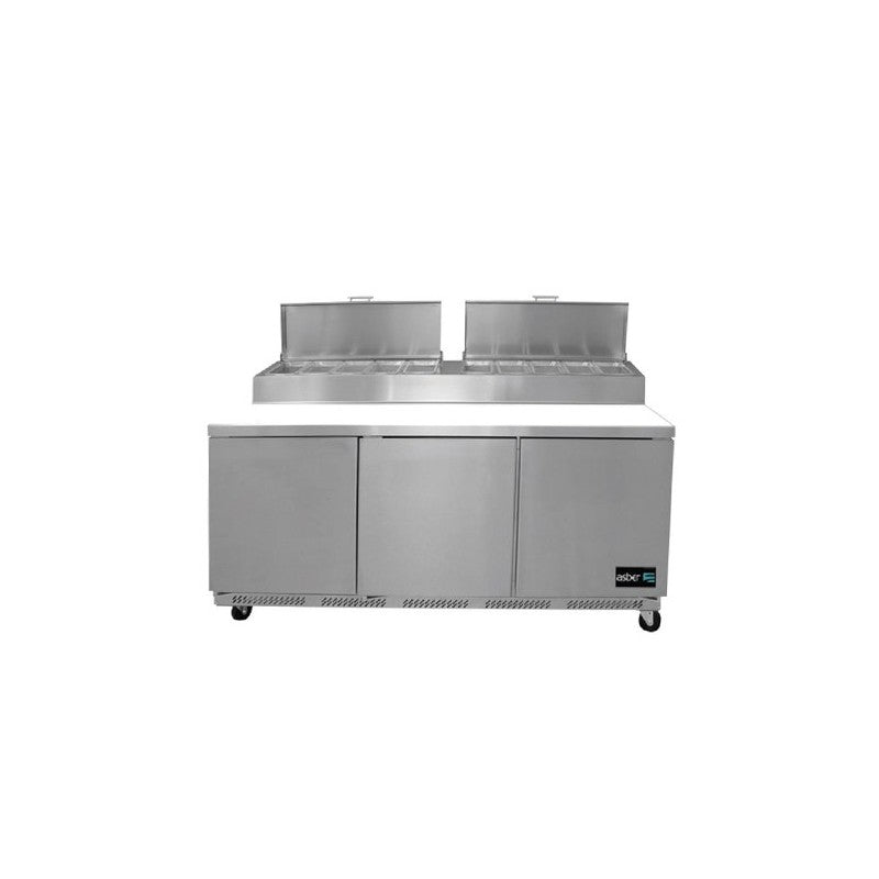 APTP-72 HC-ASBER-MESA REFRIGERADA DE PREPARACION - PIZZAS - 10 INSERT. GN-1/4 DE 4" DE PROFUND. - TABLA DE CORTE REVERS. DE 18" EN NYLAMID. R-290