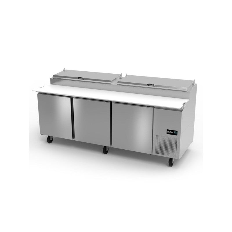 APTP-93 HC-ASBER-MESA REFRIGERADA DE PREPARACION - PIZZAS - 12 INSERT. GN-1/3 DE 6" DE PROFUND. - TABLA DE CORTE REVERS. DE 19" EN NYLAMID. R-290