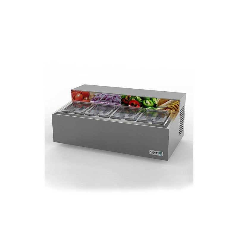 ATC-4-ASBER-TOPPING REFRIGERADO SOBRE MOSTRADOR - 4 INSERT. GN-1/6 DE 4" DE PROFUND. - EN UNICA LINEA. R-134 A