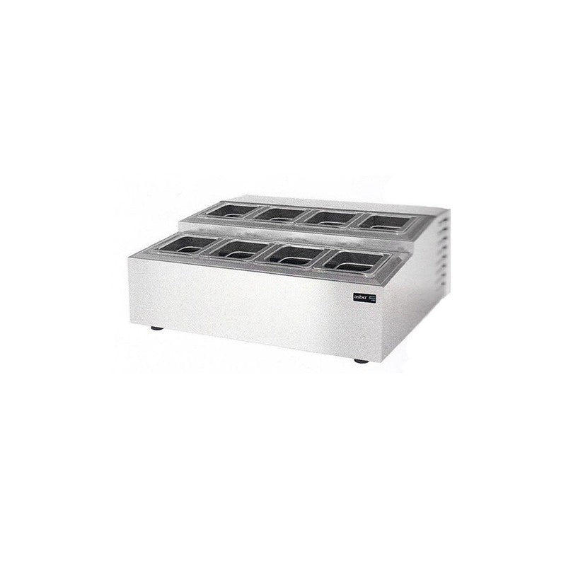 ATC-4+4-ASBER-TOPPING REFRIGERADO SOBRE MOSTRADOR - 8 INSERT. GN-1/6 DE 4" DE PROFUND. - 4 AL FRENTE, 4 ATRÁS. R-134 A