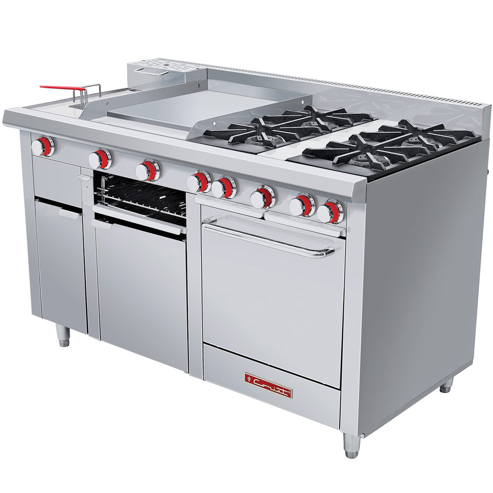 Coriat MULTICHEF MASTER Estufa 4 Quemadores Abiertos con Horno-Gratinador-Plancha-Freidor