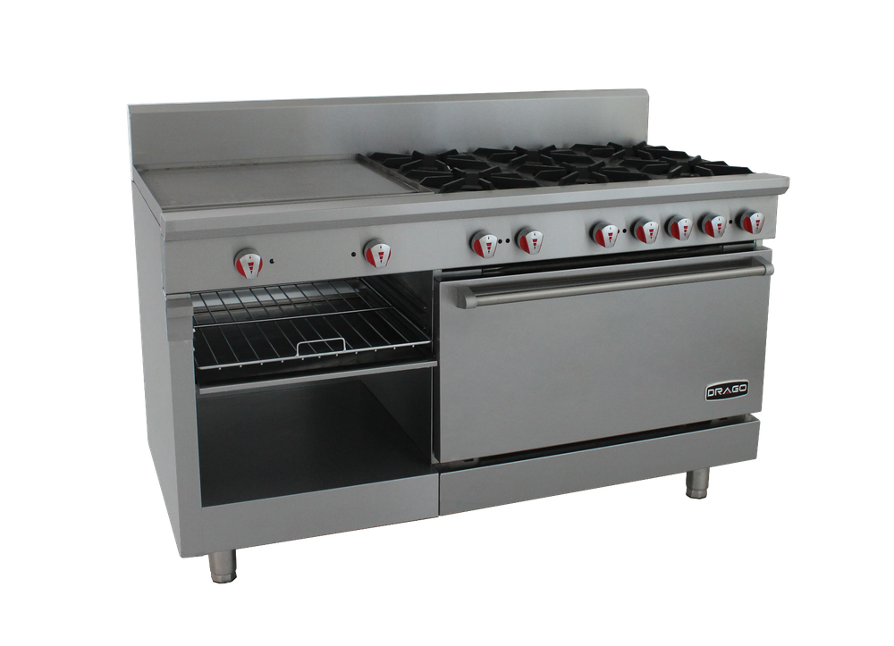 Drago ESTUFA DE GAS DE 6 QUEMADORES CON PLANCHA, GRATINADOR Y HORNO- CG-61PD